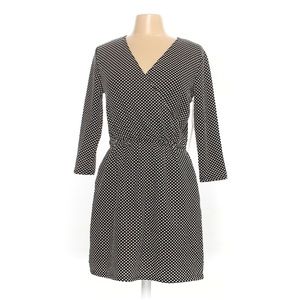 NWT 41 Hawthorn Black White Polka Dot V-Neck Wrap Dress 3/4 Sleeve Knee-Length M